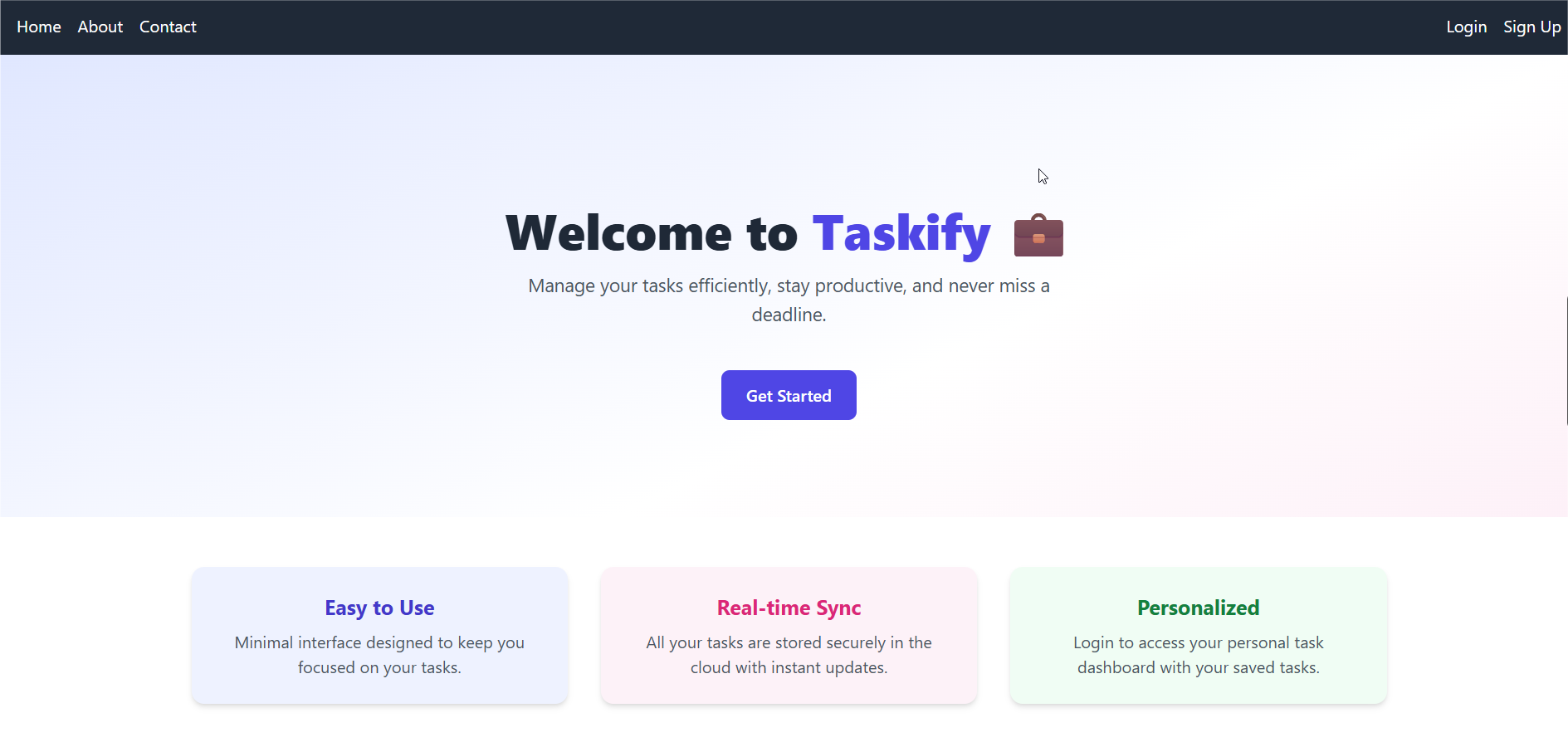Taskify Landing page